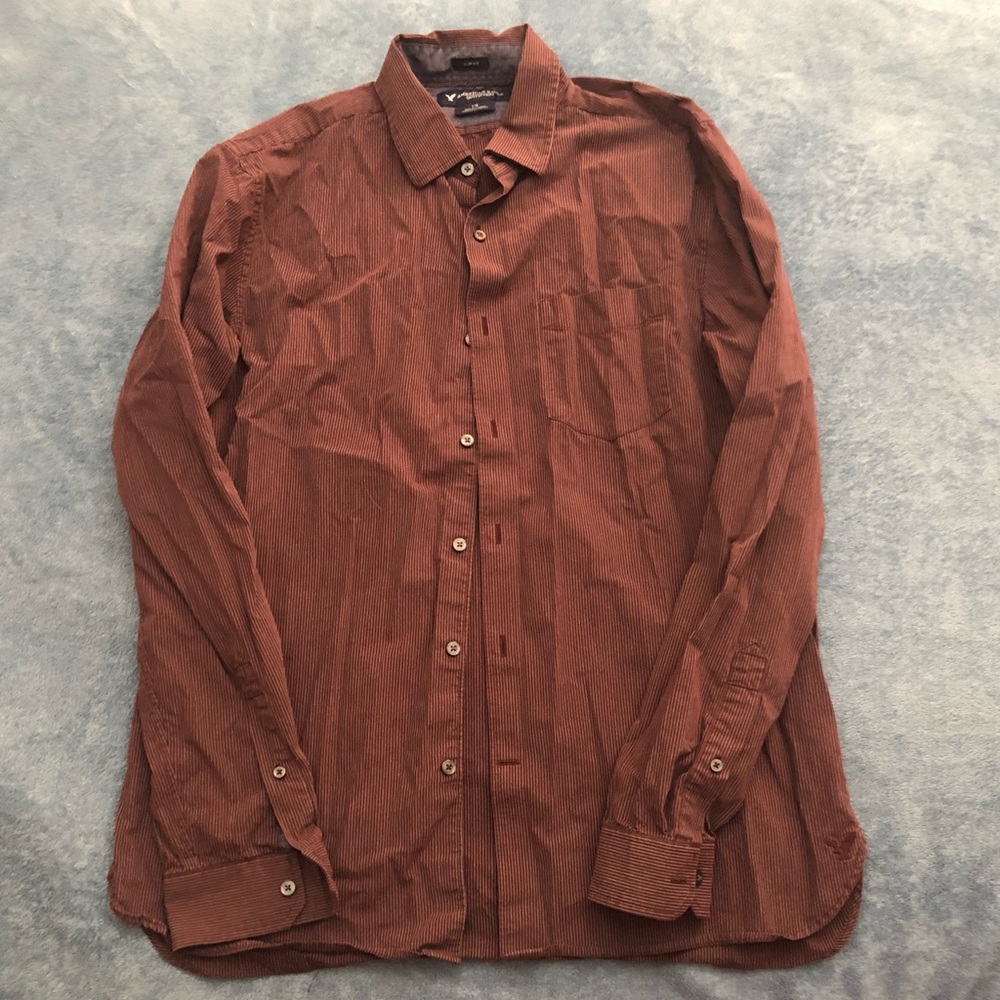 Red-orange stripe button down shirt
